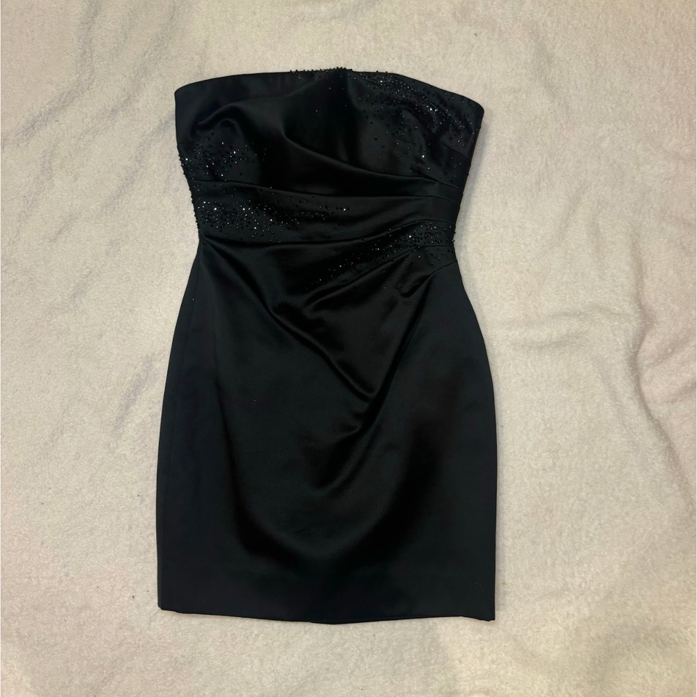 Kay Unger New York Black Beaded Strapless Cocktail Dress Size 2